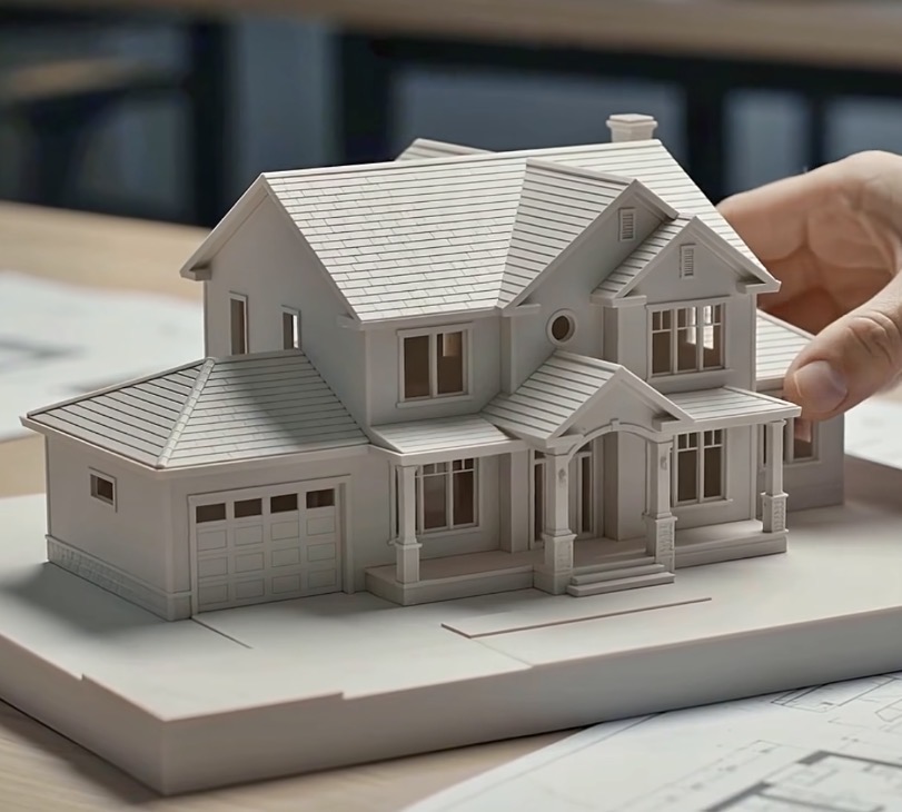 Detailed 3D printed scale model of a custom home