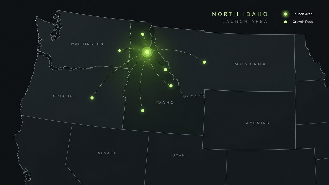 Site Line Visuals North Idaho launch area and western growth pod map