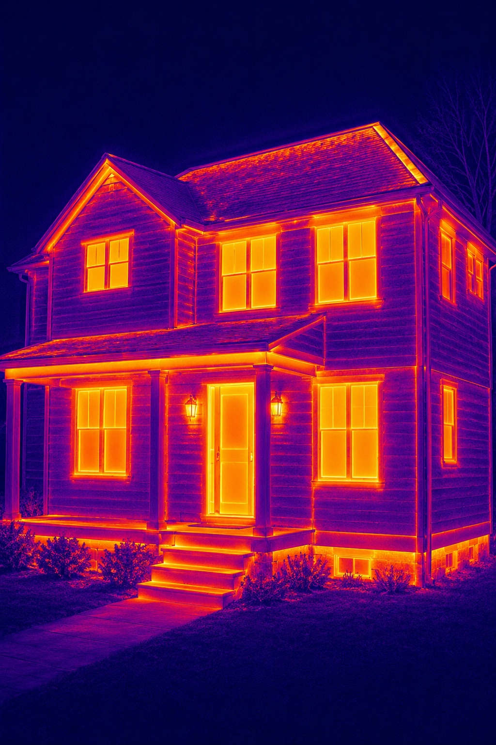 Thermal image of a two-story home